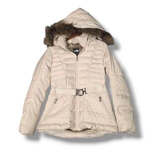 The North Face 600 Goose Down Belted Faux Fur Hood Puffer Jacket Womens Med A64M